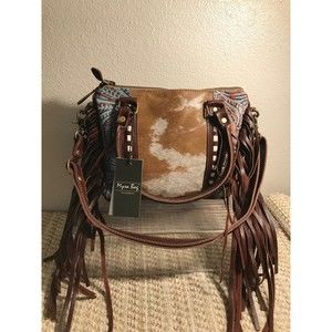 NWT Western Conceal Carry MYRA Genuine Leather & Cowhide Top Handle Fringe Purse